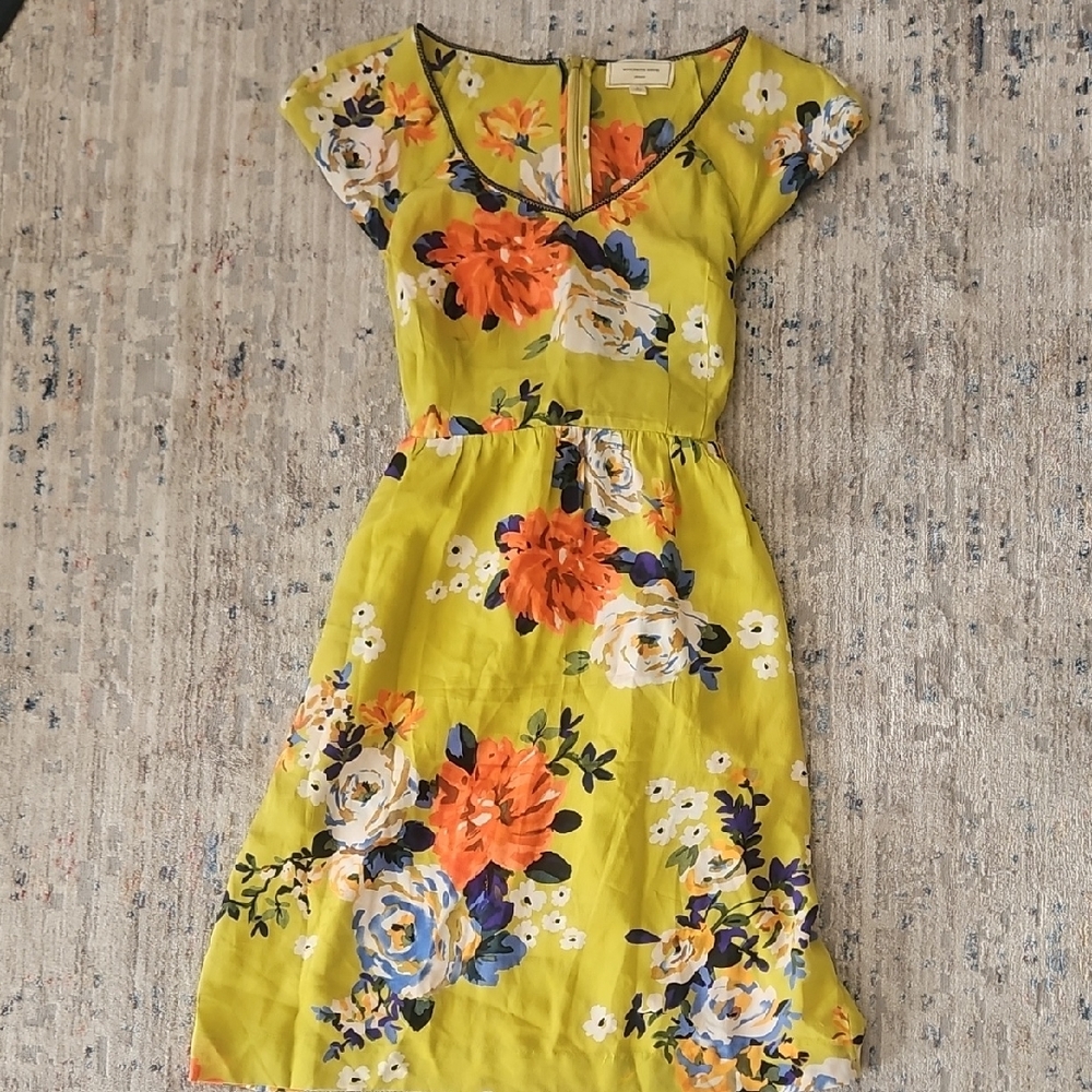 Anthropologie Orange Sundress with Flutter Sleeves and V-Neck - Picture 3 of 8